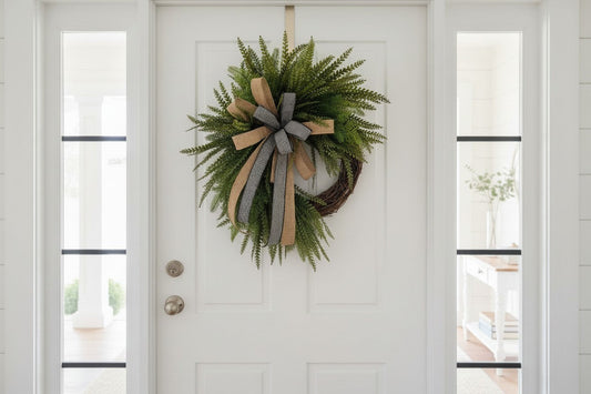 Farmhouse Green Fern Wreath on Grapevine Base for Everyday Front Door Decor TCT Crafts