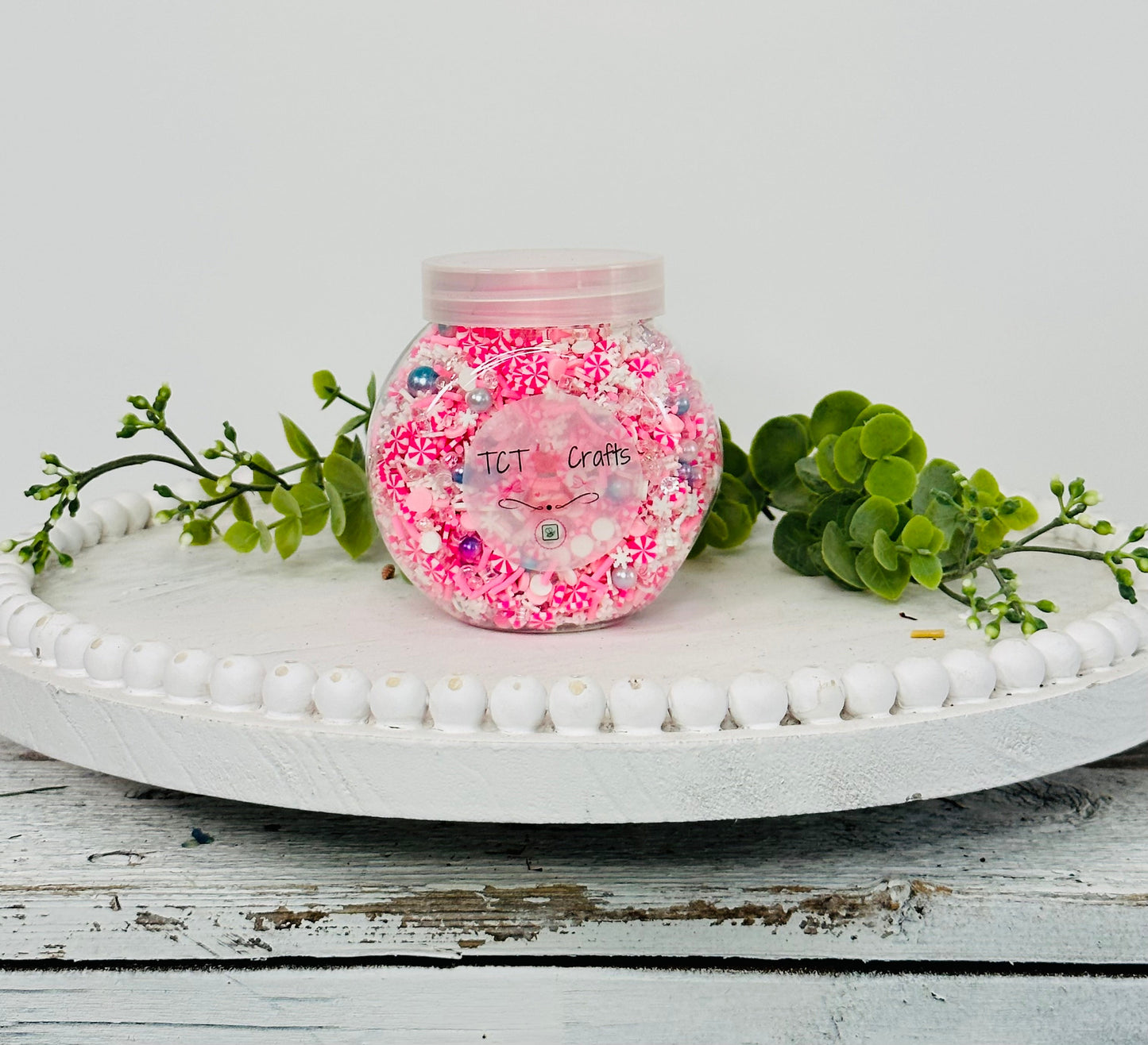 150g Pink Candyland Christmas Polymer Clay Sprinkle Mix - Pink Peppermints & White Snowflakes - Perfect for Fake Bakes, Clay Art, Slime - Festive, Joyful, and Enchanting TCTCrafts