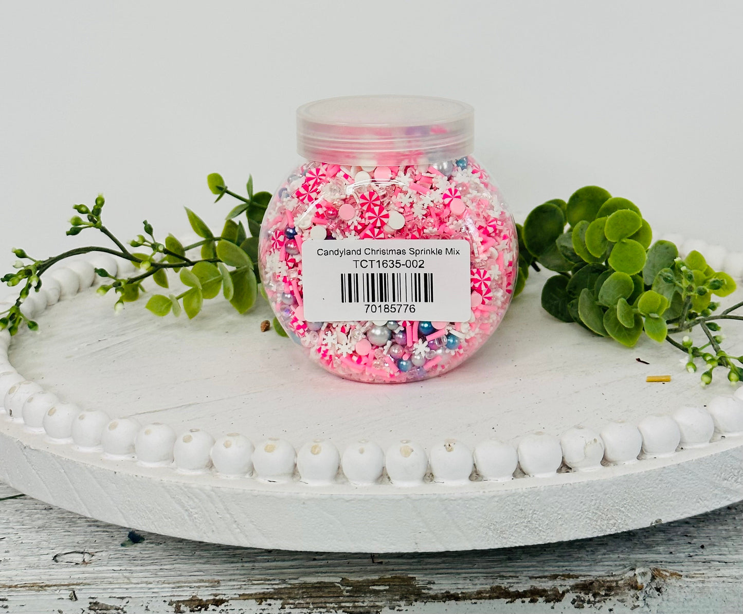 150g Pink Candyland Christmas Polymer Clay Sprinkle Mix - Pink Peppermints & White Snowflakes - Perfect for Fake Bakes, Clay Art, Slime - Festive, Joyful, and Enchanting TCTCrafts