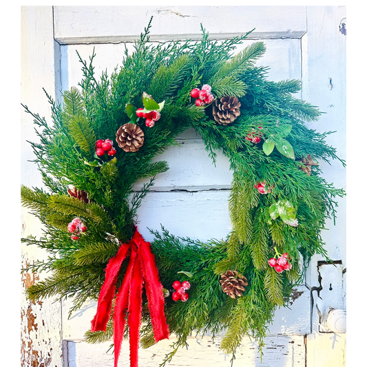 30" Artificial Cedar & Pine Berry Wreath – Classic Christmas Door Greenery TCT Crafts