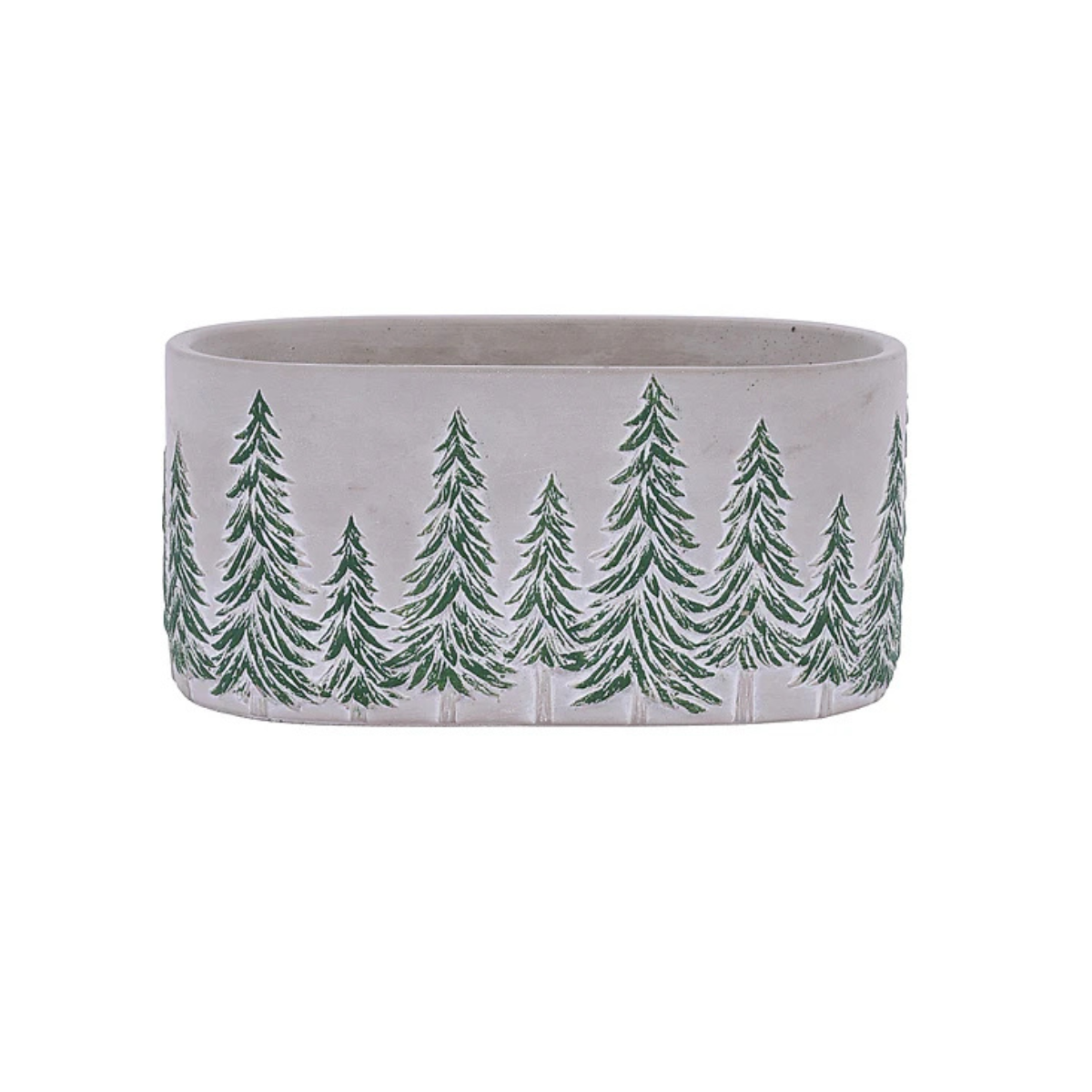 9" Cement Oval Planter with Pine Tree Design-MX079338 Craig Bachman