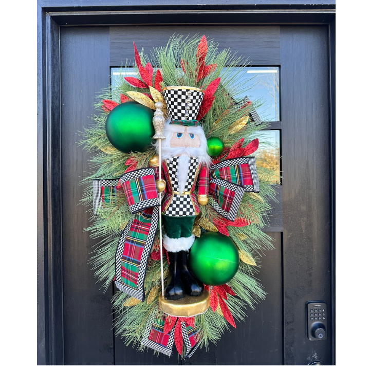 Deluxe Christmas Nutcracker Door Swag - 39" Holiday Front Door Decor with Foam Nutcracker, Flocked Pines, and Festive Ribbon-TCT1703 TCT Crafts