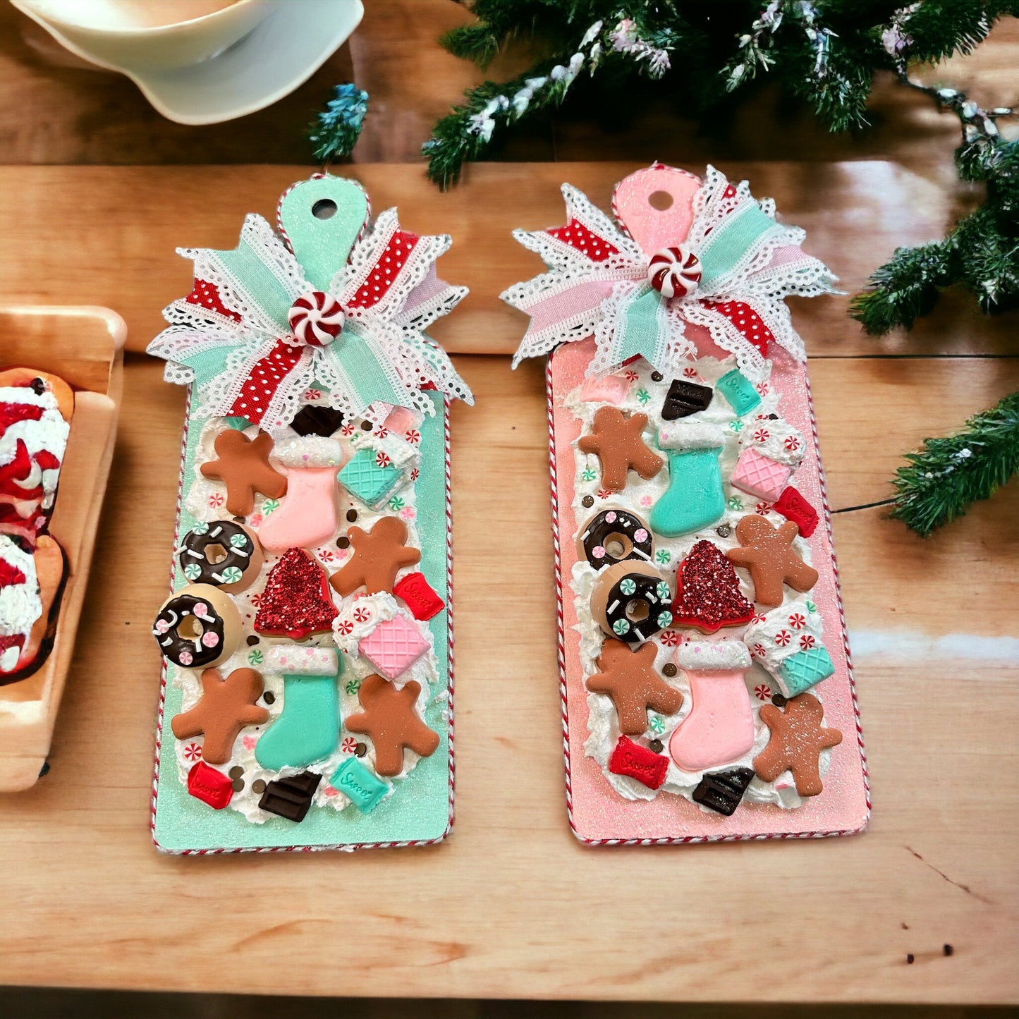 Faux Sweets Charcuterie Board - TCT Crafts - Holiday Kitchen Decor or Cute Gift - Pink or Mint Green Christmas Decorations