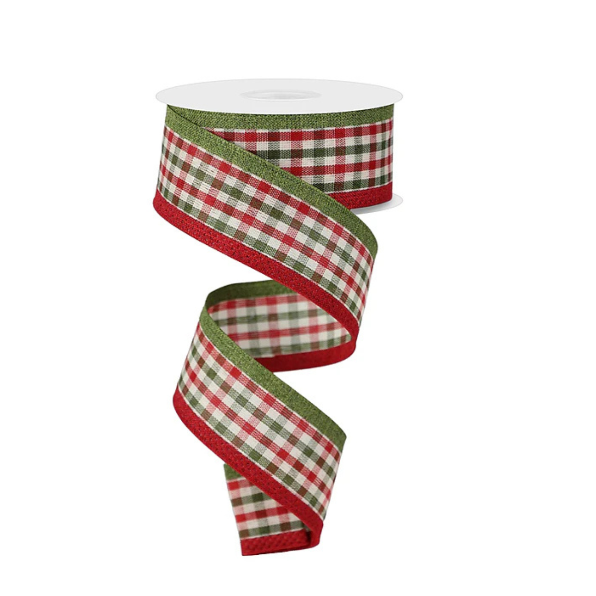1.5" Moss Dark Red Cream Gingham Wired Ribbon, 10 Yards-RGA80342F Craig Bachman