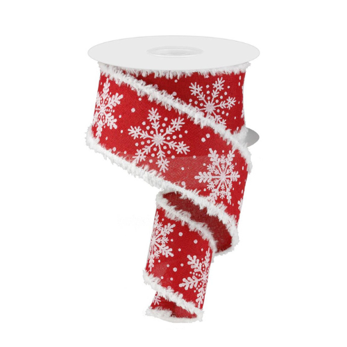 2.5"x10yd Glittered Snowflakes Wired Ribbon – Red with White Snowdrift | TCT Crafts Christmas Decor-RG874724