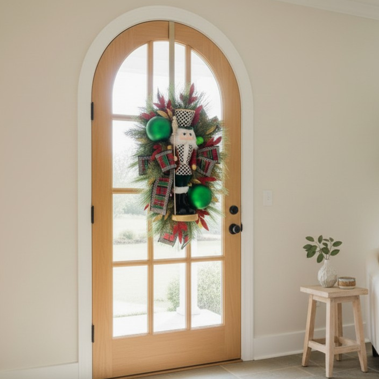 Deluxe Christmas Nutcracker Door Swag - 39" Holiday Front Door Decor with Foam Nutcracker, Flocked Pines, and Festive Ribbon-TCT1703 TCT Crafts