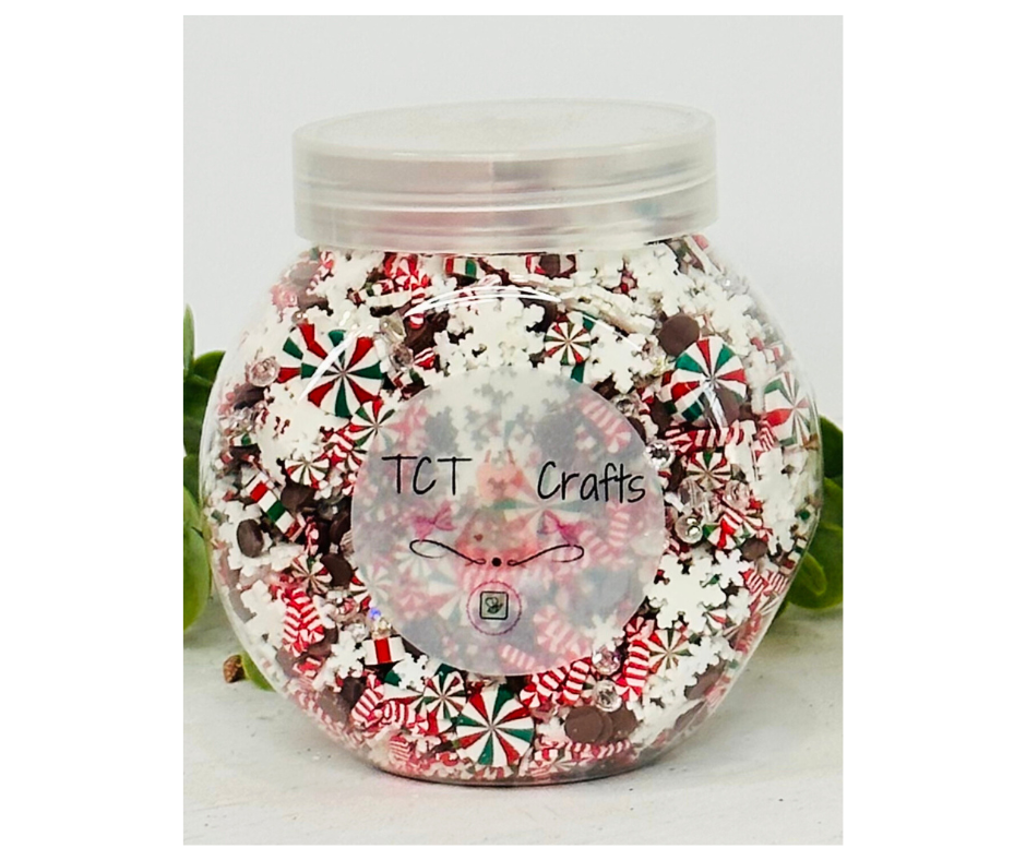 150g Christmas Holiday Polymer Clay Sprinkle Mix - Red, White, Green Peppermints & Candy Canes - Perfect for Fake Bakes, Clay Art, Slime - Festive and Joyful
