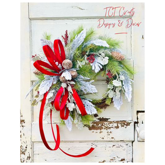 Classic Christmas Grapevine Wreath | Red Velvet Ribbon Winter Door Wreath TCT Crafts