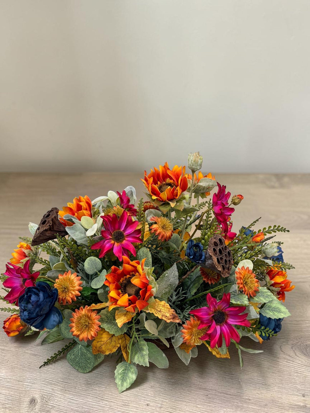 Colorful Fall Sunflower Centerpiece in Wooden Dough Bowl TCT Crafts