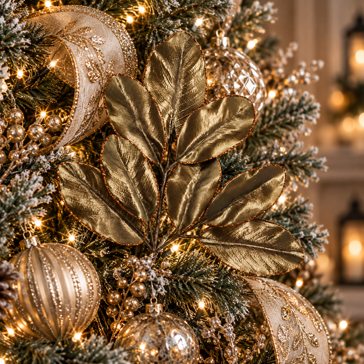 24" Metallic Copper & Gold Magnolia Leaf Spray-85103-COPPER Golden Bell