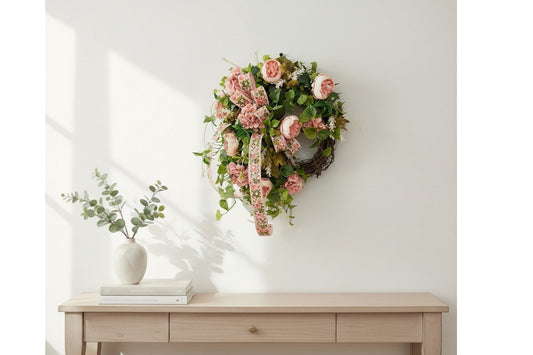 Pink Peony Hydrangea Spring Wreath Cottage Garden Door Decor TCT Crafts