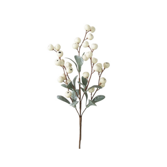 14" Cream Berry Leaves Pick – Winter Holiday Berry Stem-256948 Direct Export