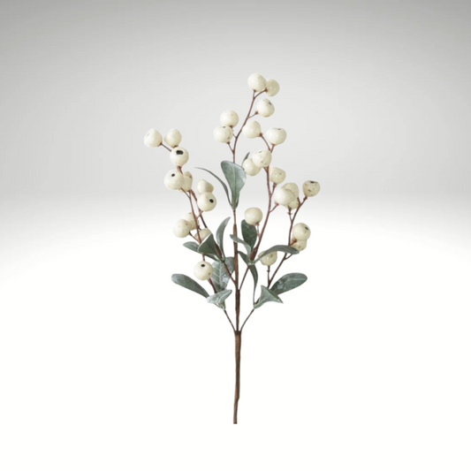 14" Cream Berry Leaves Pick – Winter Holiday Berry Stem-256948 Direct Export