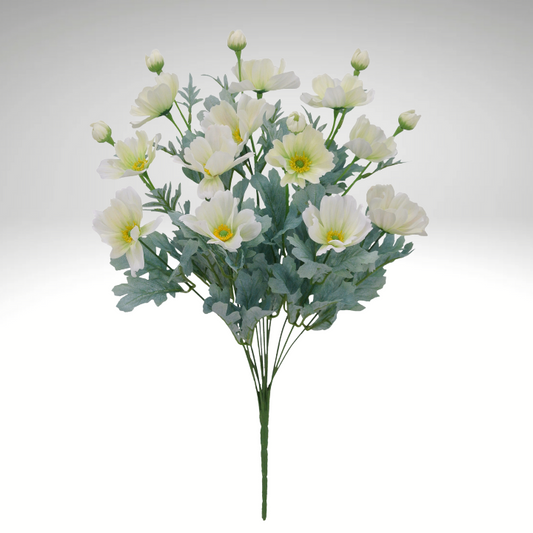 22" Artificial Cream Cosmos Bush – Faux Wildflowers for Wedding Bouquets, Centerpieces & Home Décor-84299-CR