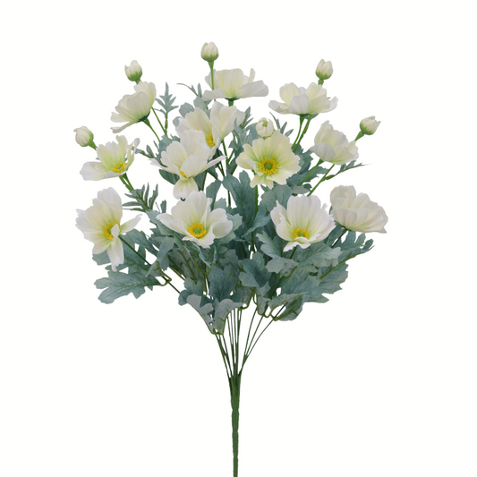 22" Artificial Cream Cosmos Bush – Faux Wildflowers for Wedding Bouquets, Centerpieces & Home Décor-84299-CR
