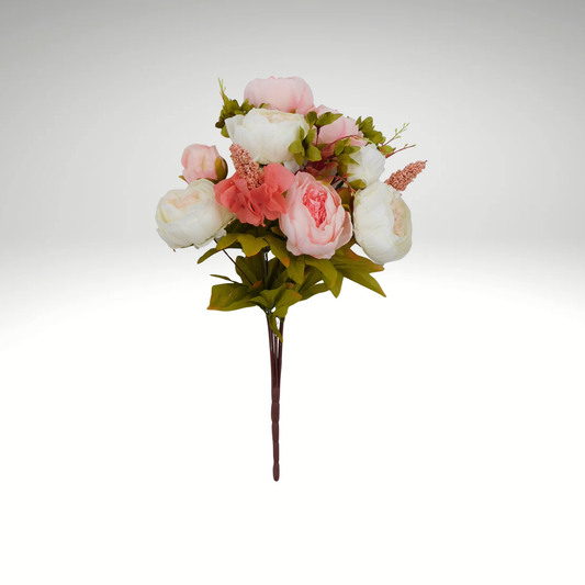 20” Artificial Pink Cream Peony Bush – Faux Peony Bouquet with 13 Stems-63220-CRPK Golden Bell