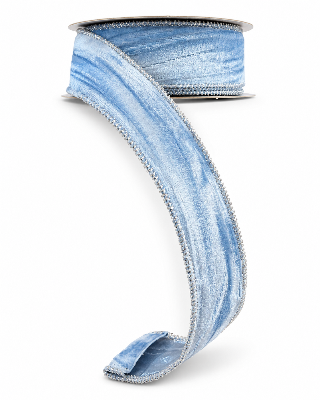 D. Stevens Sky Blue Marble Velvet Ribbon | Gold Lame Back | 1.5" x 10yd-09-4946 D. Stevens