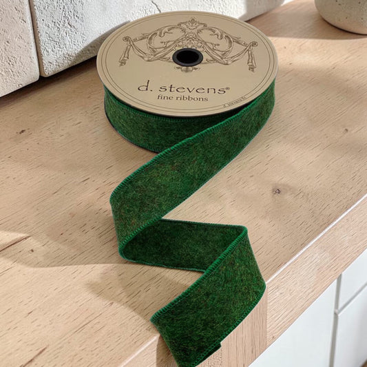 D Stevens Heathered Felt Wired Ribbon Green Brown 1.5 Inch-09-5075 D.Stevens