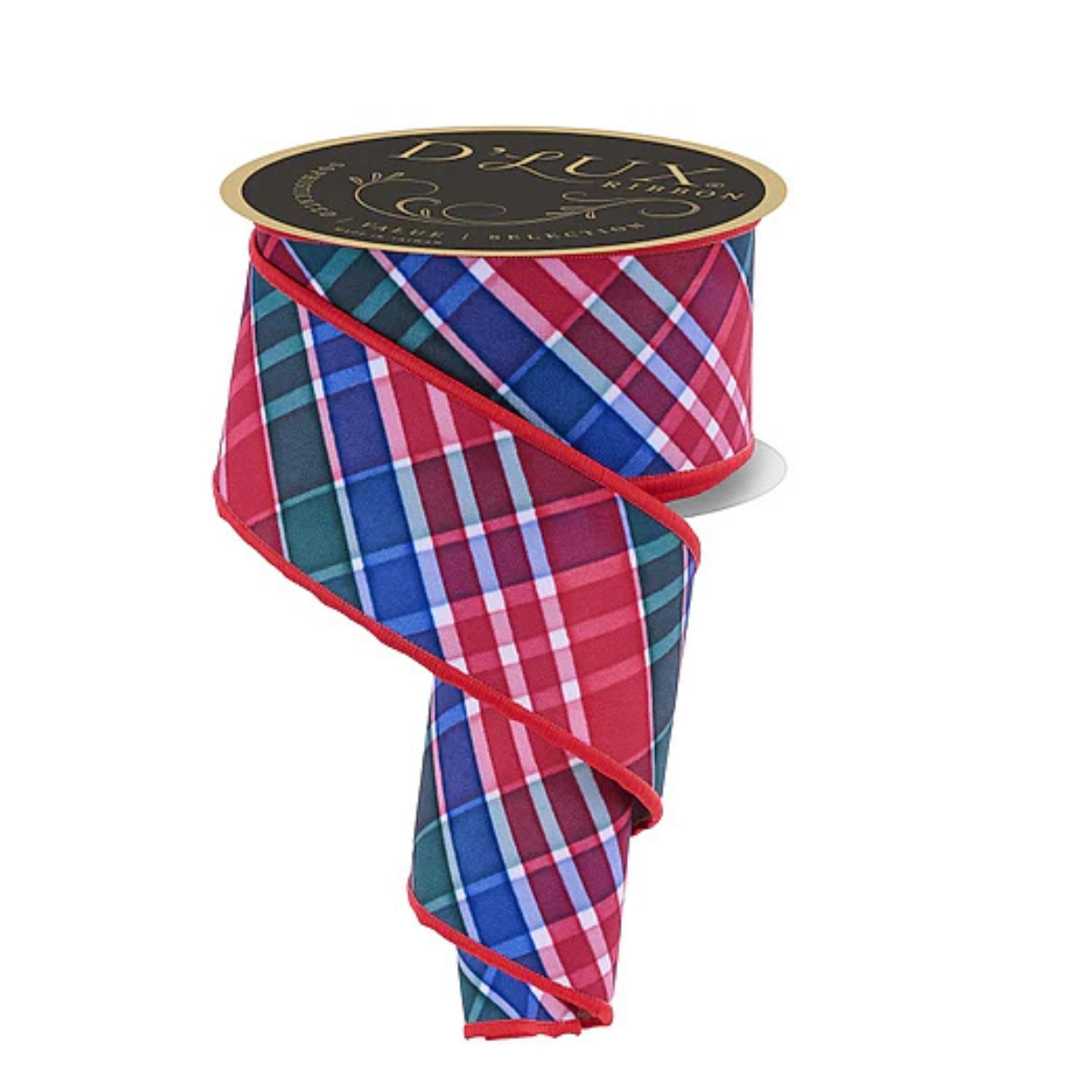 D'Lux Bold Plaid Wired Ribbon — 2.5 Inch Red Emerald Royal Blue Christmas Wreath Ribbon-LX1115J5 Craig Bachman