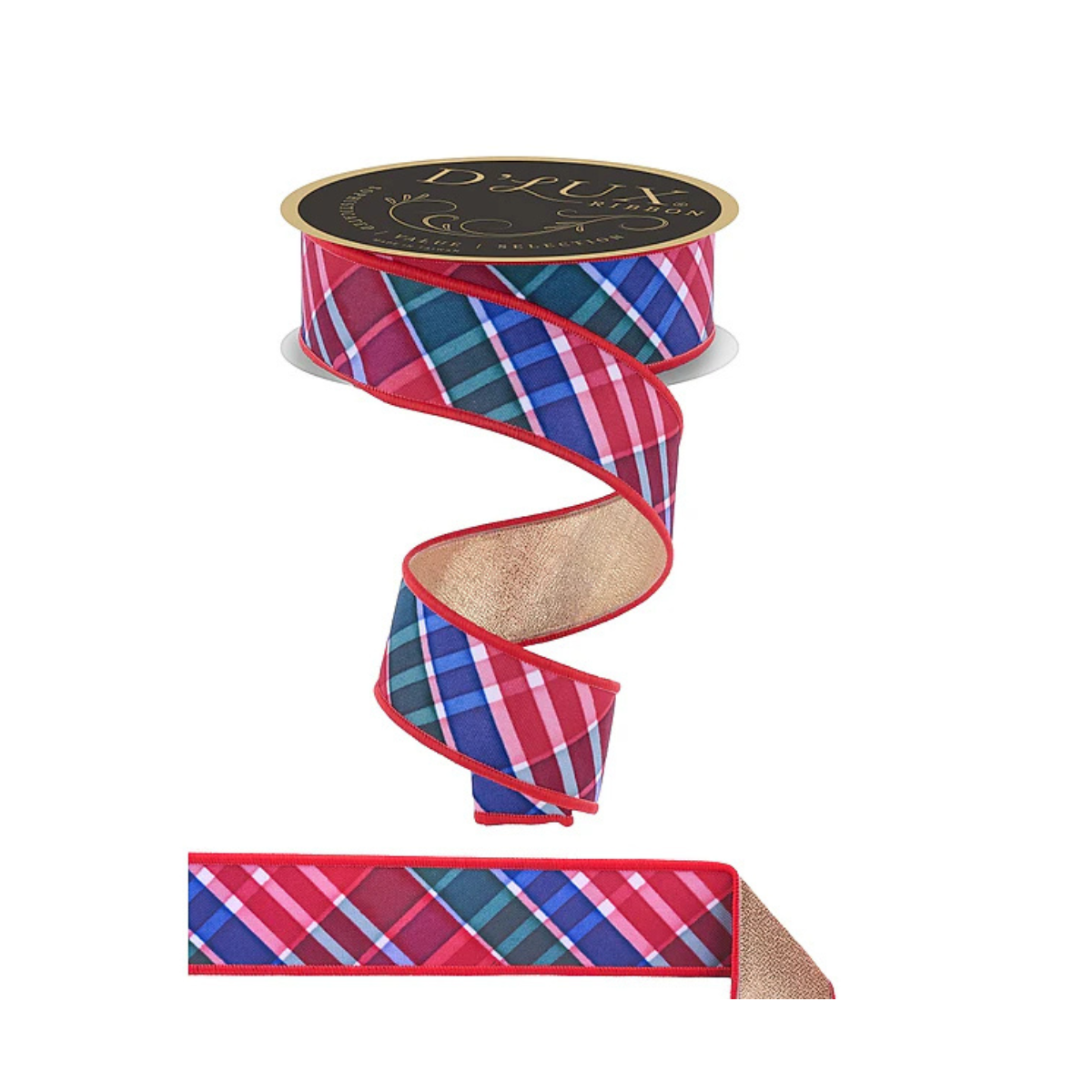 D'Lux Bold Plaid Wired Ribbon — 1.5 Inch Red Emerald Royal Blue Christmas Wreath Ribbon-LX1114J5 Craig Bachman