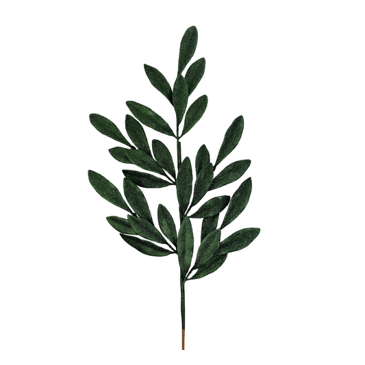 Dark Green Glitter Laurel Leaves Spray – 27" Artificial Holiday Greenery Stem-86483DKGN Liberty Floral