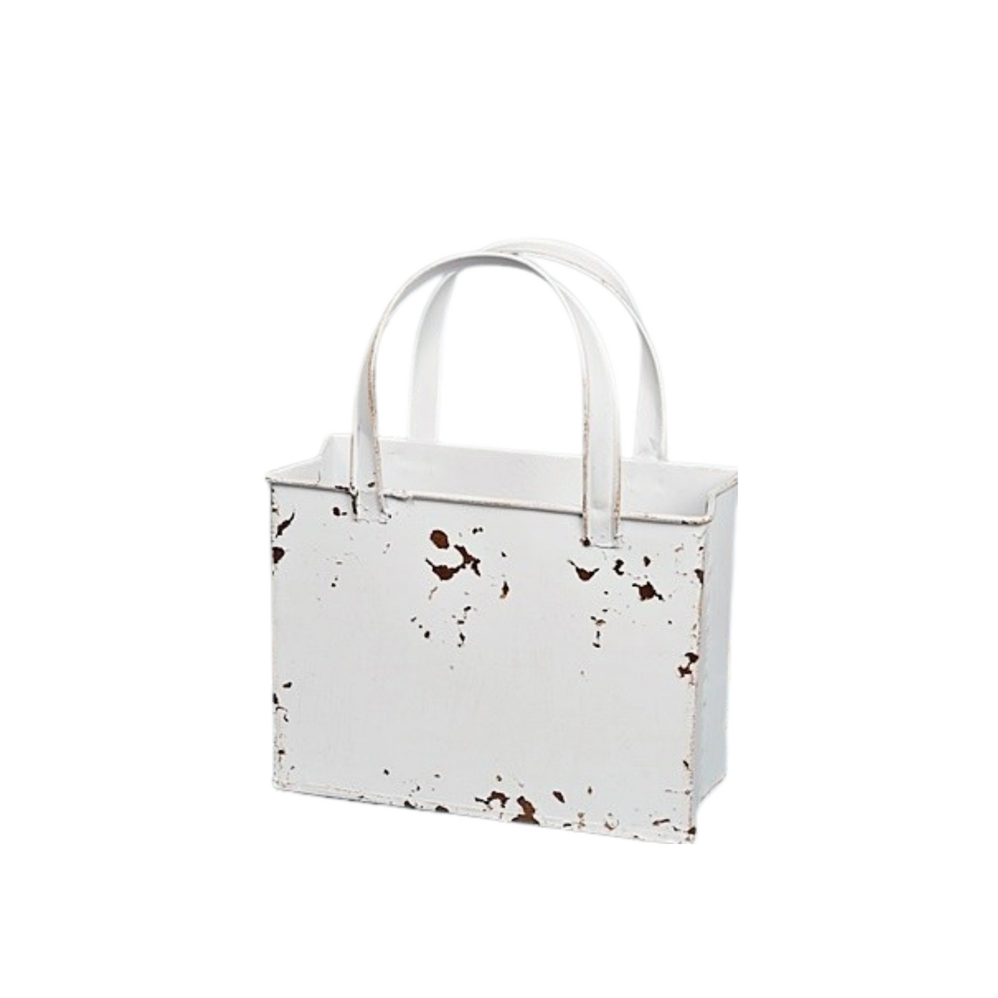 Distressed White Metal Tote Bag – Rustic Farmhouse Container for Floral Arrangements & Holiday Decor-M10827 Impressive Enterprises, Inc.