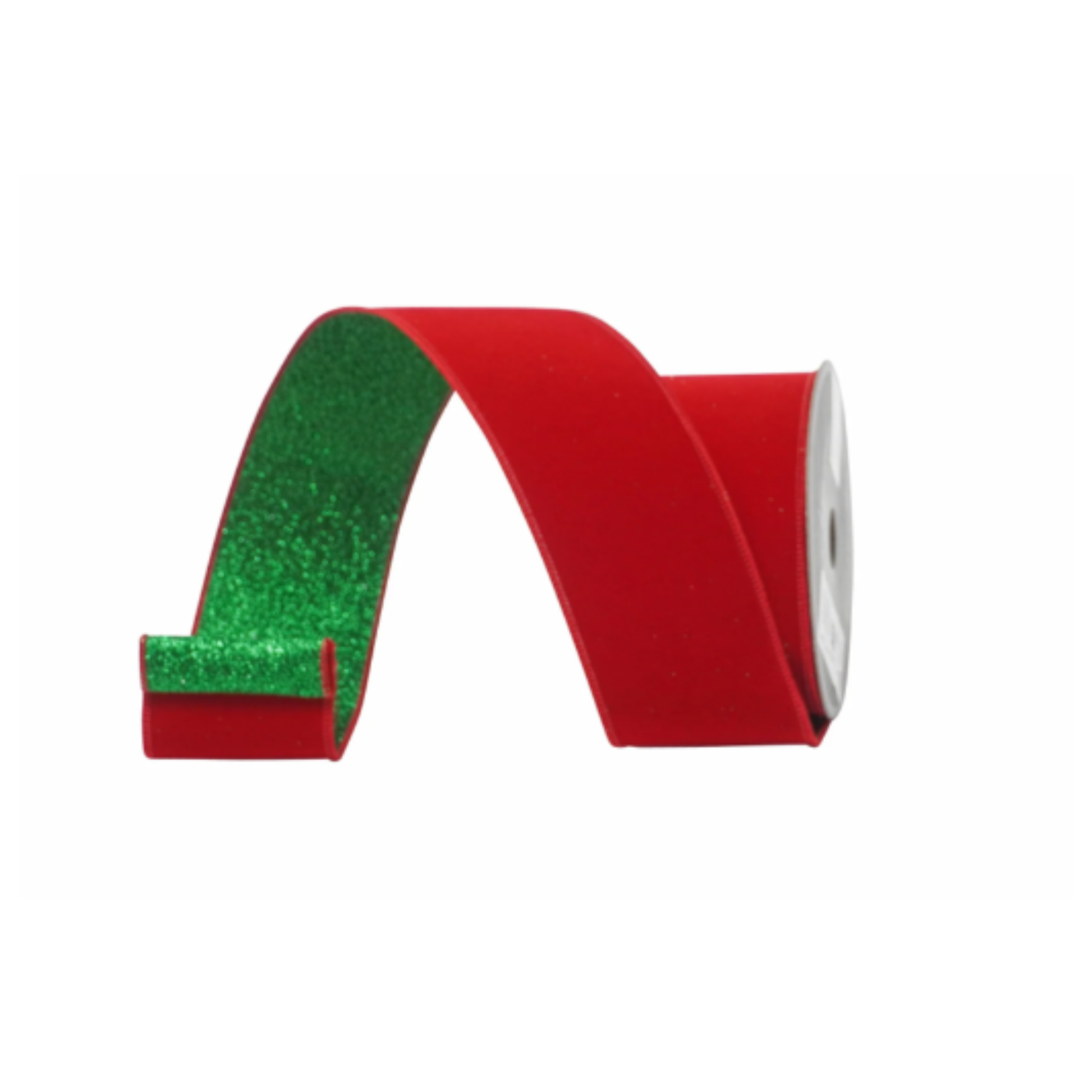 2.5"x10yd Farrisilk Emerald & Red Wired Christmas Ribbon – Luxury Velvet & Glitter Holiday Ribbon-RS201-48 Farrisilk