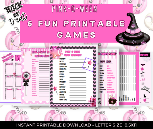 Pink-O-Ween Halloween Themed Pink Digital Downloadable Party Games- PRINTABLE Halloween Party Games-October Pink Themed Party Games TCTCrafts