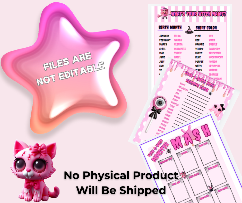 Pink-O-Ween Halloween Themed Pink Digital Downloadable Party Games- PRINTABLE Halloween Party Games-October Pink Themed Party Games TCTCrafts