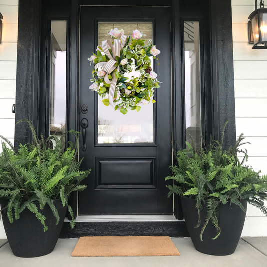 Spring Greenery Wreath with Nest & Bird – Artificial Floral Grapevine Wreath