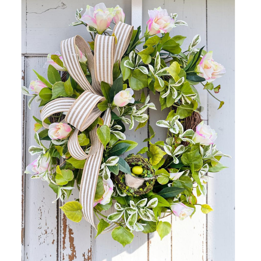 Spring Greenery Wreath with Nest & Bird – Artificial Floral Grapevine Wreath TCT Crafts