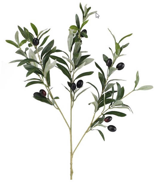 28" Artificial Olive Branch Spray | Faux Greenery Stem with Black Olives for Home & Floral Decor (FS3410)
