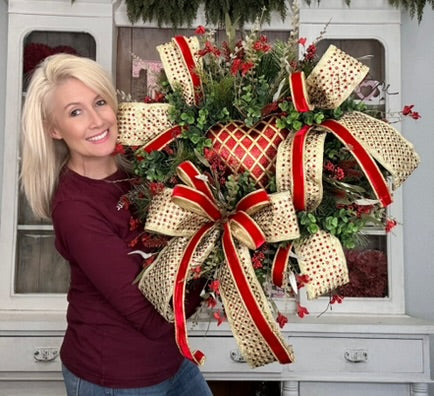Large Valentine's Day Wreath for Front Door I Glam Winter Porch Decor