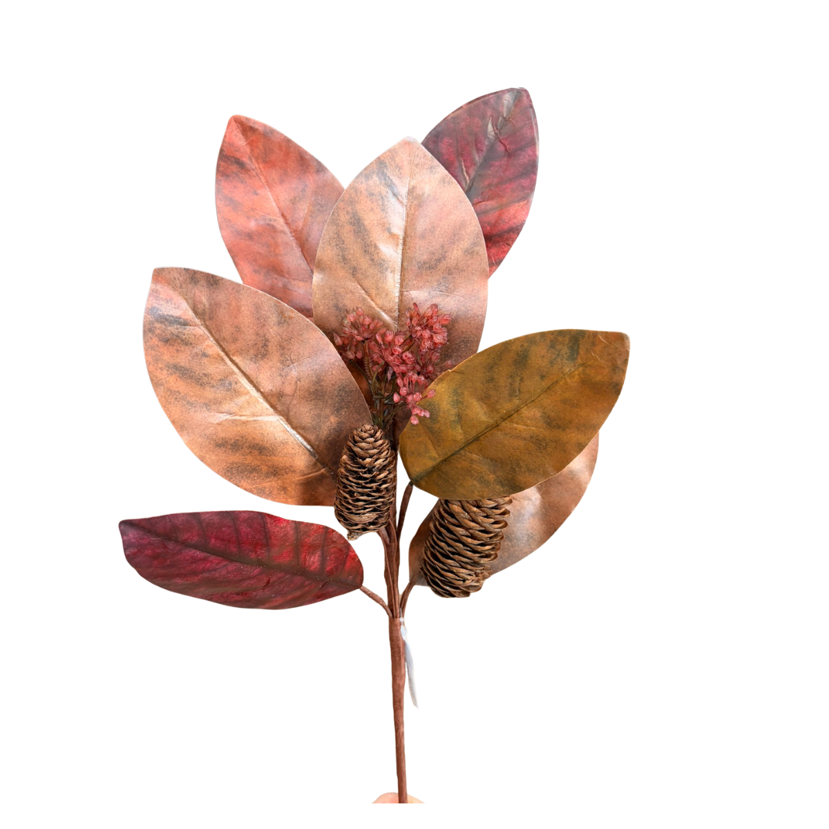 Fall Magnolia Leaf Pick with Pinecones and Seed Heads — 15 Inch Artificial Autumn Wreath Supply and Fall Floral Pick-XL7247 Lancaster & Vintage