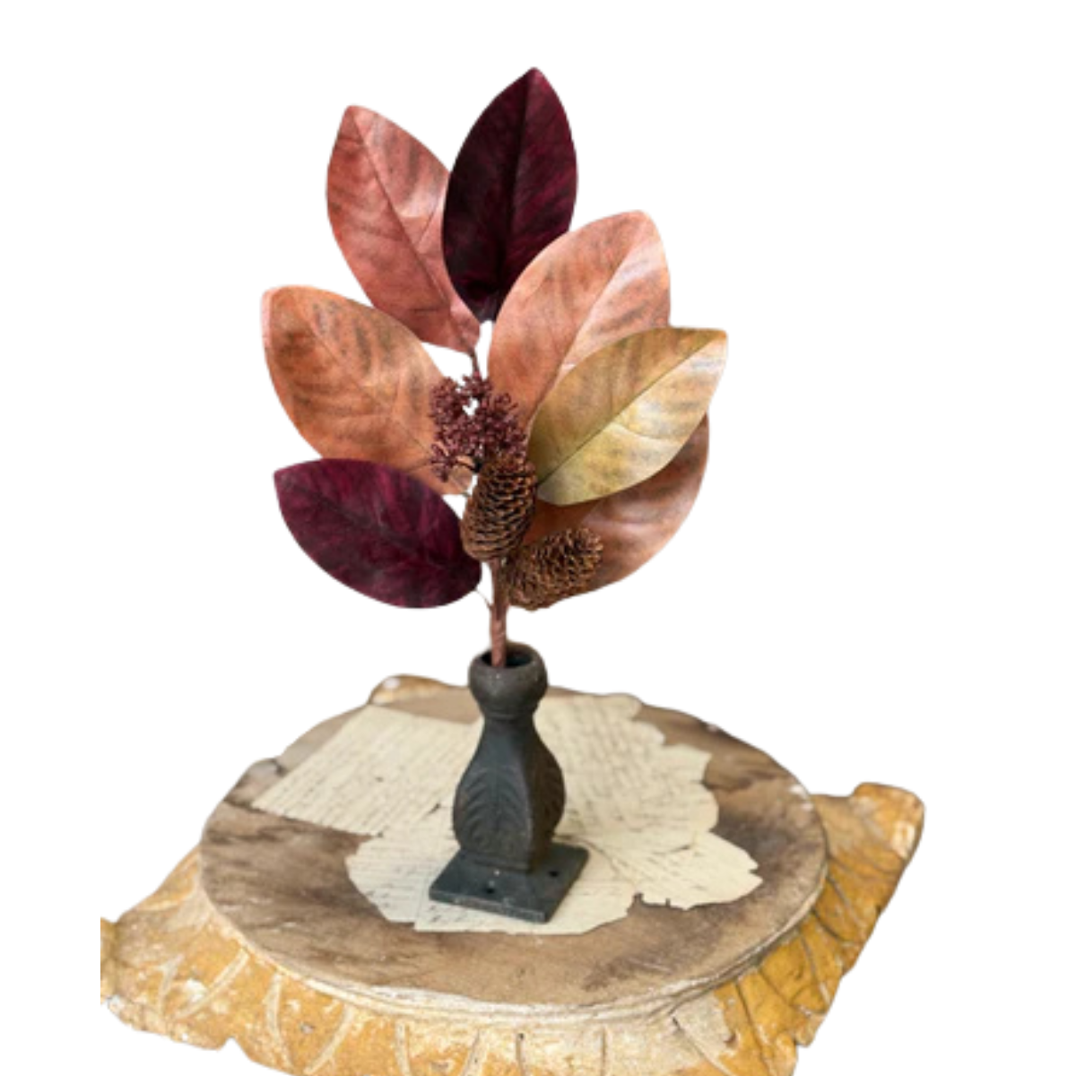 Fall Magnolia Leaf Pick with Pinecones and Seed Heads — 15 Inch Artificial Autumn Wreath Supply and Fall Floral Pick-XL7247 Lancaster & Vintage