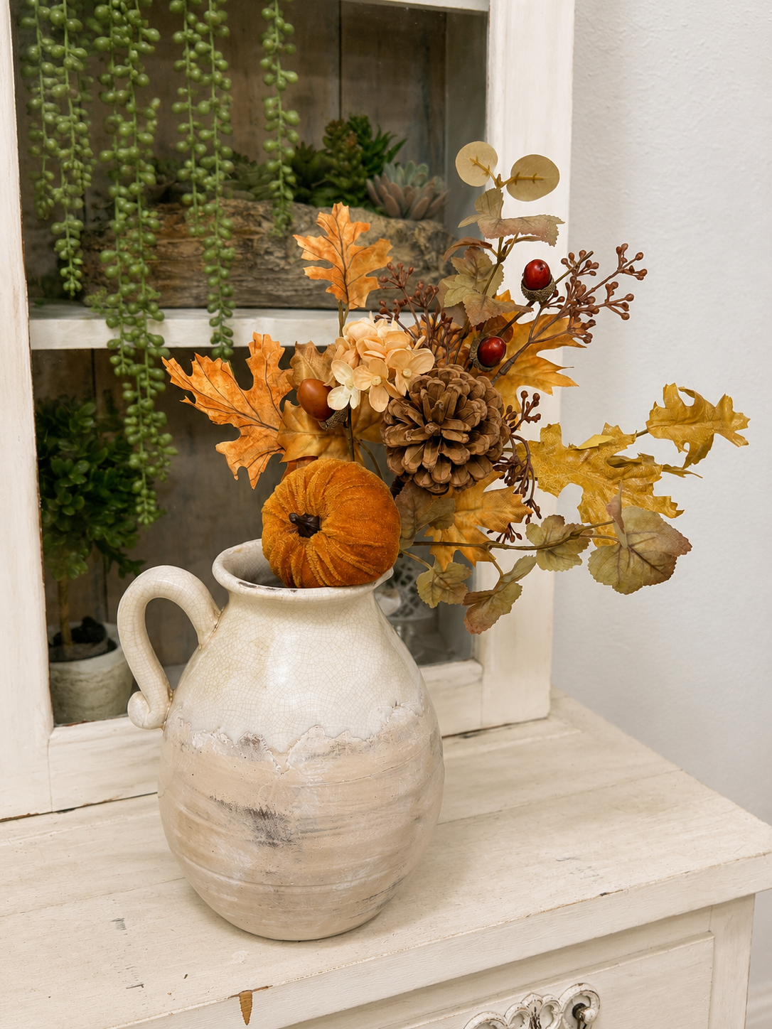 Artificial Velvet Pumpkin Leaf Spray — 19 Inch Fall Wreath Pick-65732 Golden Bell