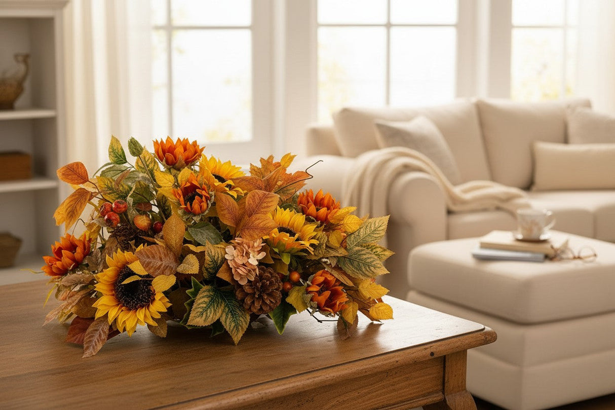 Fall Sunflower Centerpiece in Wooden Dough Bowl TCT Crafts