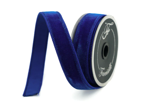 Luxurious Farrisilk 1" x 10 yd Royal Blue Velvet Wired Ribbon | Premium Holiday Craft Supply-RG008-26 Farrisilk