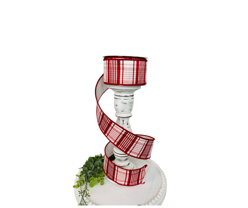 2.5 Inch Red Julian Plaid Farrisilk Wired Ribbon - Ideal for Christmas Decor, Wreath Making, and Festive Crafts"