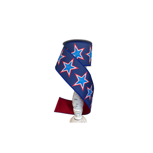 Farrisilk 4"x10yd Double Sided Patriotic Stars Wired Ribbon-SR075-32