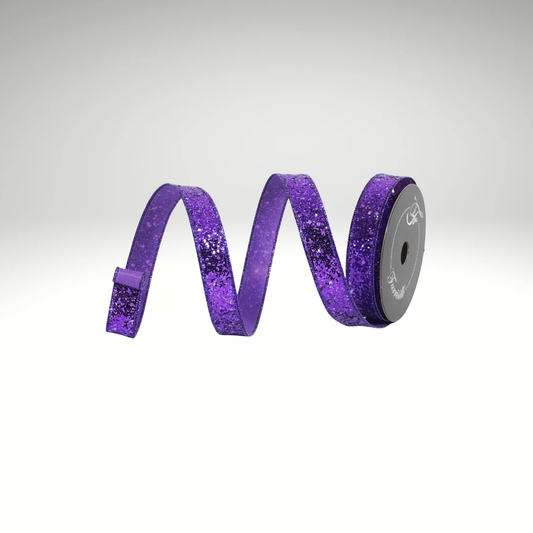 Glow in the Dark Glitter Wired Ribbon 1” x 10yd | Purple Designer Ribbon-HR007-27 Farrisilk