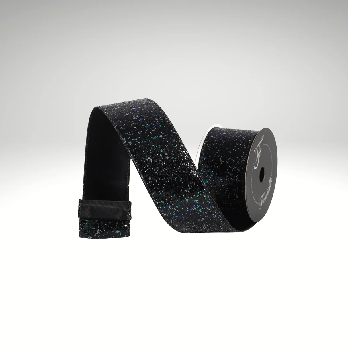 Glow in the Dark Glitter Wired Ribbon 2.5” x 10yd | Black Designer Ribbon-HR008-92 Farrisilk