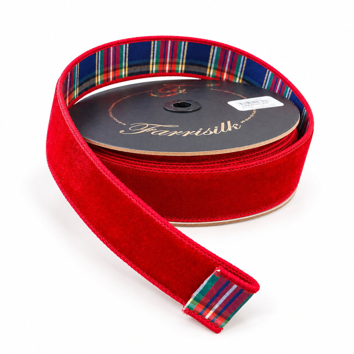 Farrisilk Plaid Plush Red Velvet Ribbon | Reversible Wired Ribbon | 1.5" x 10yd-RM004-25 Farrisilk