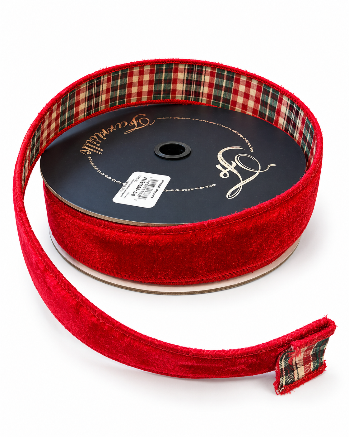 Farrisilk Plaid Plush Red Velvet Ribbon | Reversible Red Green Beige | 1.5" x 10yd-RM004-24 Farrisilk