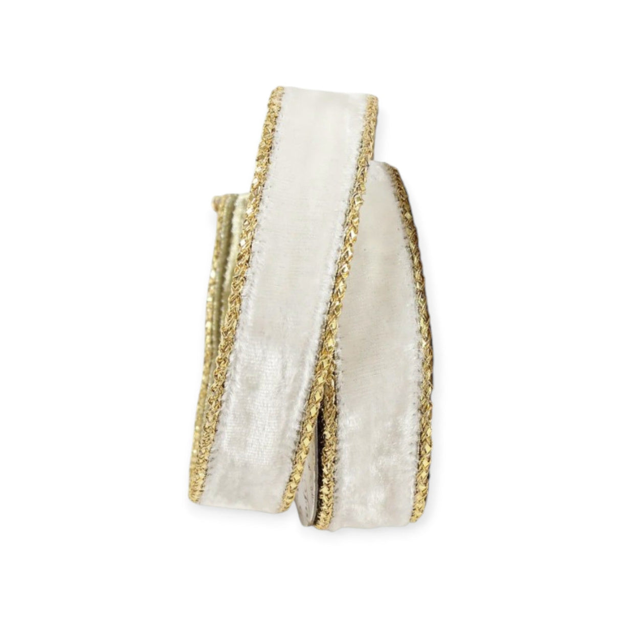 1" Ivory Velvet Wired Ribbon with Gold Trim | Farrisilk-RG809-62 Farrisilk