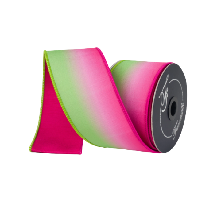 Farrisilk 2.5"x10yd Pink and Green Ombre Wired Ribbon-SR032-32
