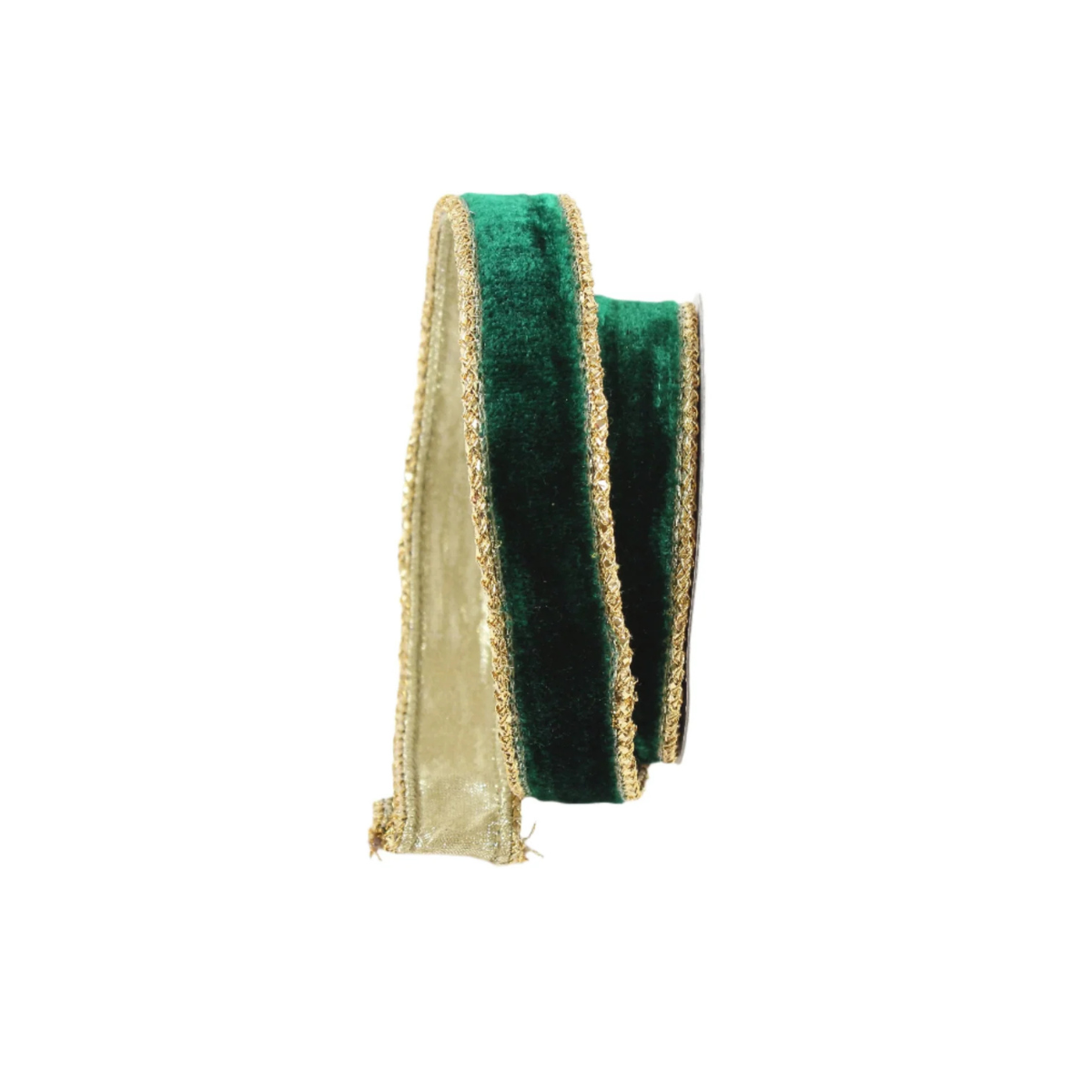 1" Emerald Green Velvet Wired Ribbon with Gold Trim | Farrisilk-RG809-55 Farrisilk