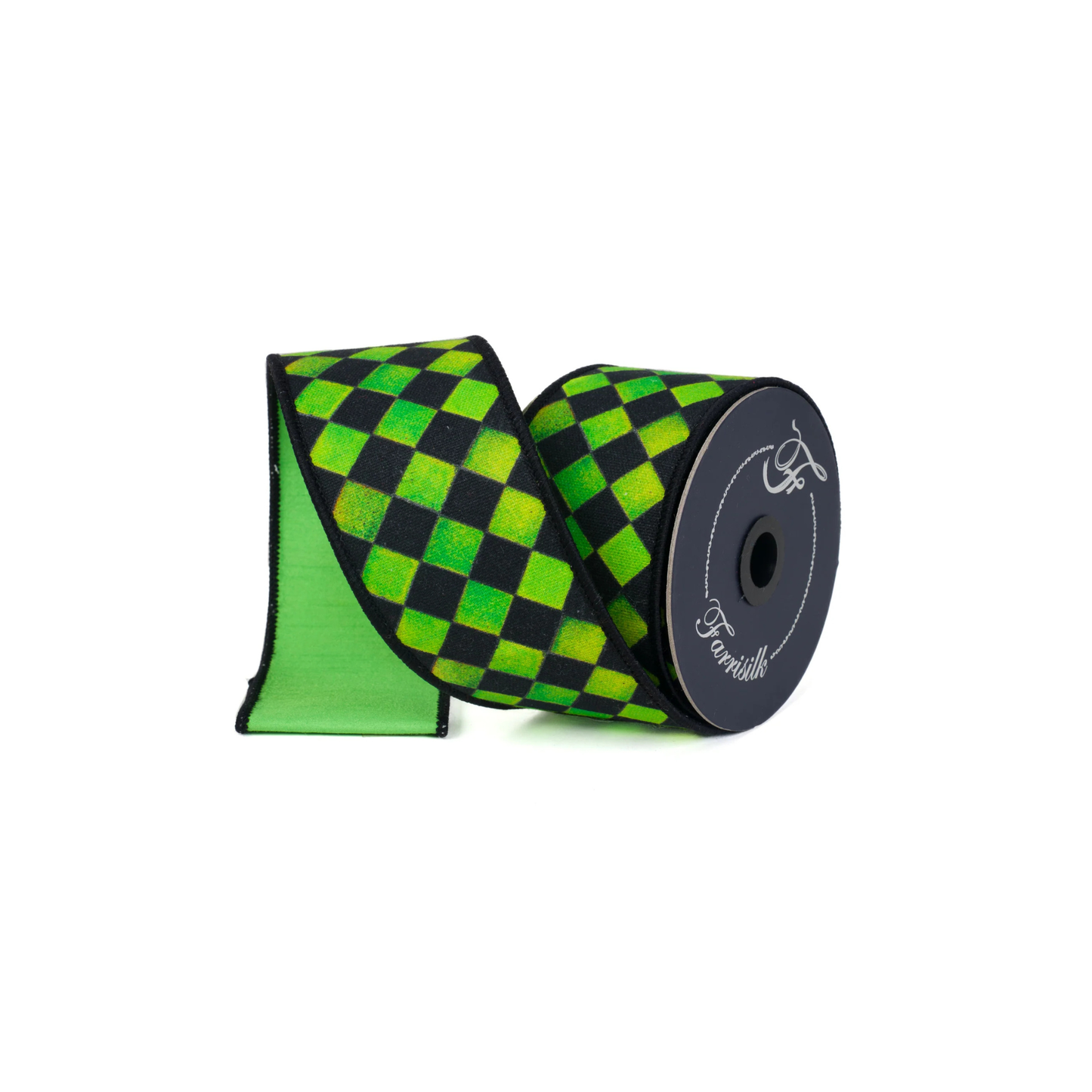 Farrisilk Lime Green Sketch Check Wired Ribbon 2.5 Inch 10 Yards-HR044-61 Farrisilk