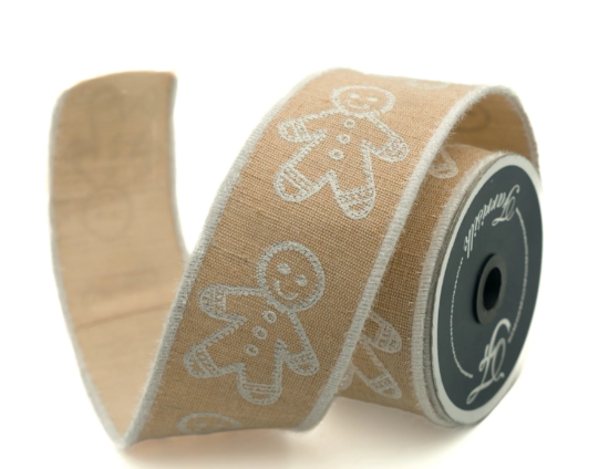 Charming Farrisilk 2.5" Gingerbread Cookies Burlap Wired Ribbon | Premium Holiday Craft Supply-RK354-01