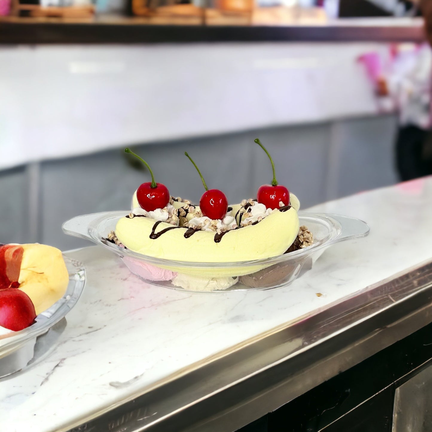 Faux Banana Split Ice Cream Display - Kitchen Decor, Photography Props, Movie Props- Non-Edible Decorative Prop - TCT Crafts